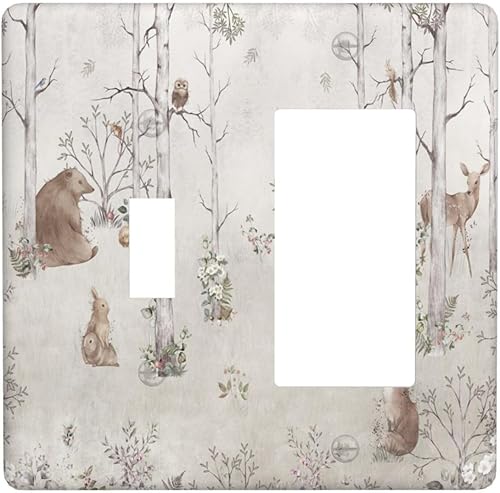 Miniatura 39 de Cubiertas de Interruptor de Luz de 1 Pandilla Bosques Animales Flores Hierba Árboles Placa de Pared Decorativa Interruptor Eléctrico para Decoración