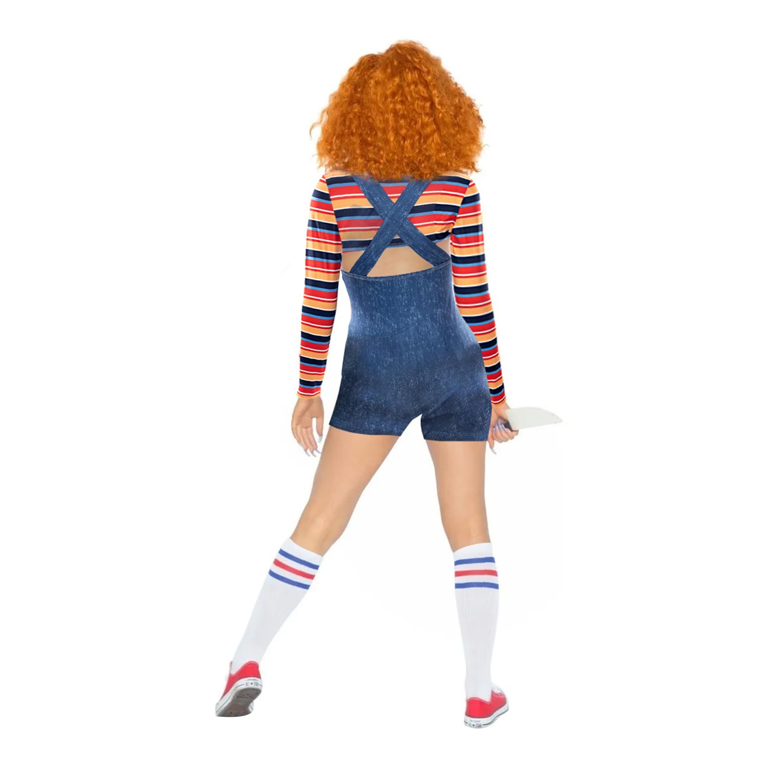Acrawnni Women Halloween Costumes Nightmare Killer Doll Wanna Play Movie Character Bodysuit Anime Clown Cosplay 2 Pcs Costume Set Halloween Outfit (A-Blue - Image 3