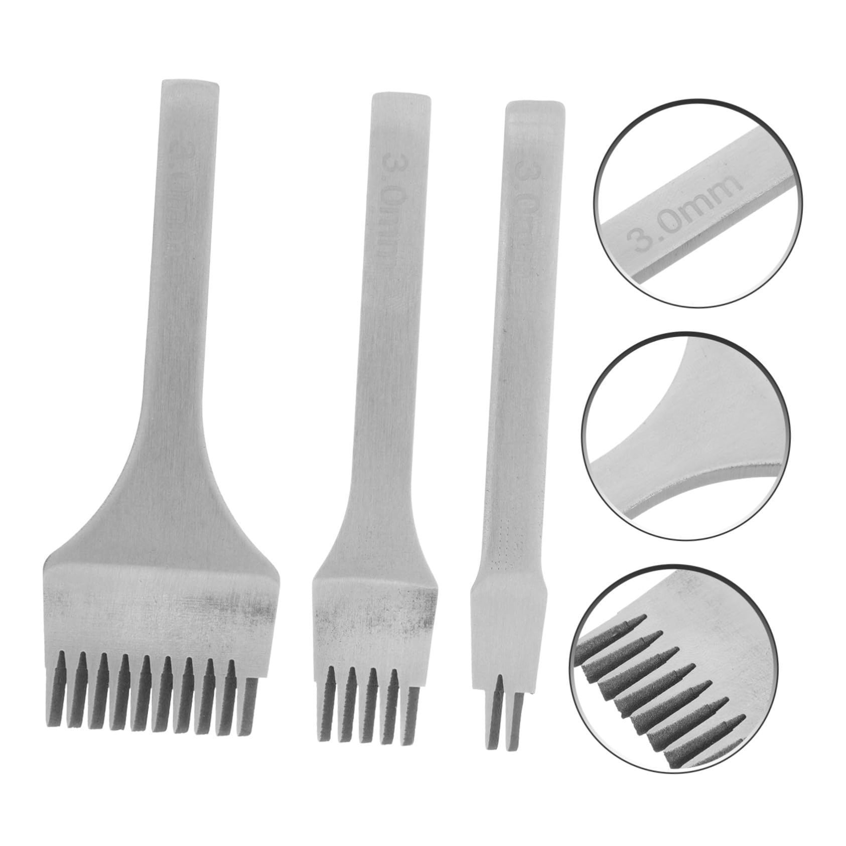 Gogogmee 3 piezas Herramientas de Perforación para Cuero Punzones Metálicos Duraderos con Dientes Costura y Artesanía Cinturones Resistentes y Prácticos para Manualidades