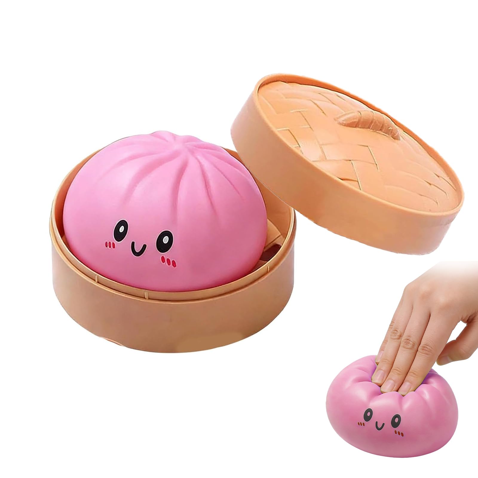 Dumpling Squishies, 2026 Colorful Dumplings Stress Balls Fidget Sensory Toy with Steamer Box, Cute Dumplings Stress Balls for Kids, Adults (Pink)