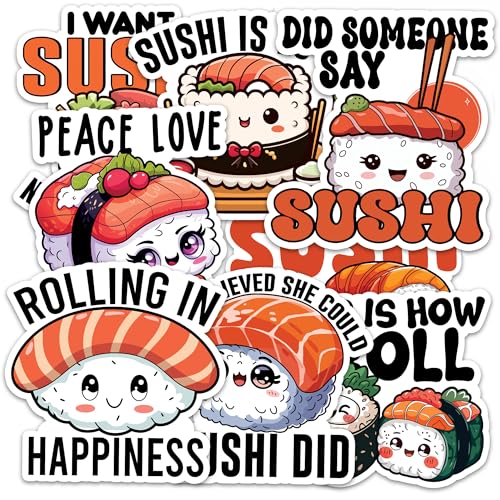 Image of Sushi Sticker 8 Pcs (Large Size) Vinyl Stickers Laptop Waterproof Decal for Car Bumper Water Bottle Notebook Luggage Window Birthday Decorations - Size 4 Inches