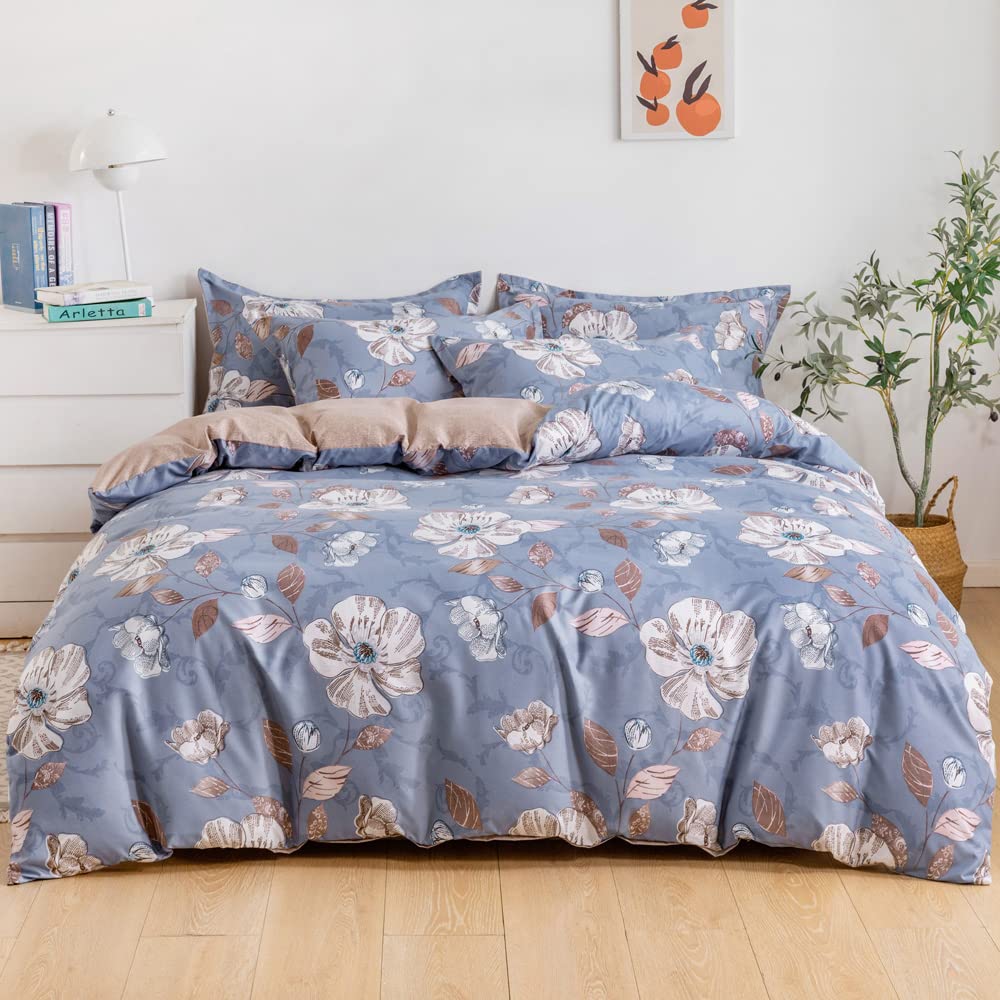 RISHAHOME 6-Piece Double Size Duvet Cover Set Microfiber HORIZON 1 Duvet Cover - 200x230 cm, 1 Flat Sheet - 220x280 cm, 4 Pillow Cover - 48x74 cm Multicolour