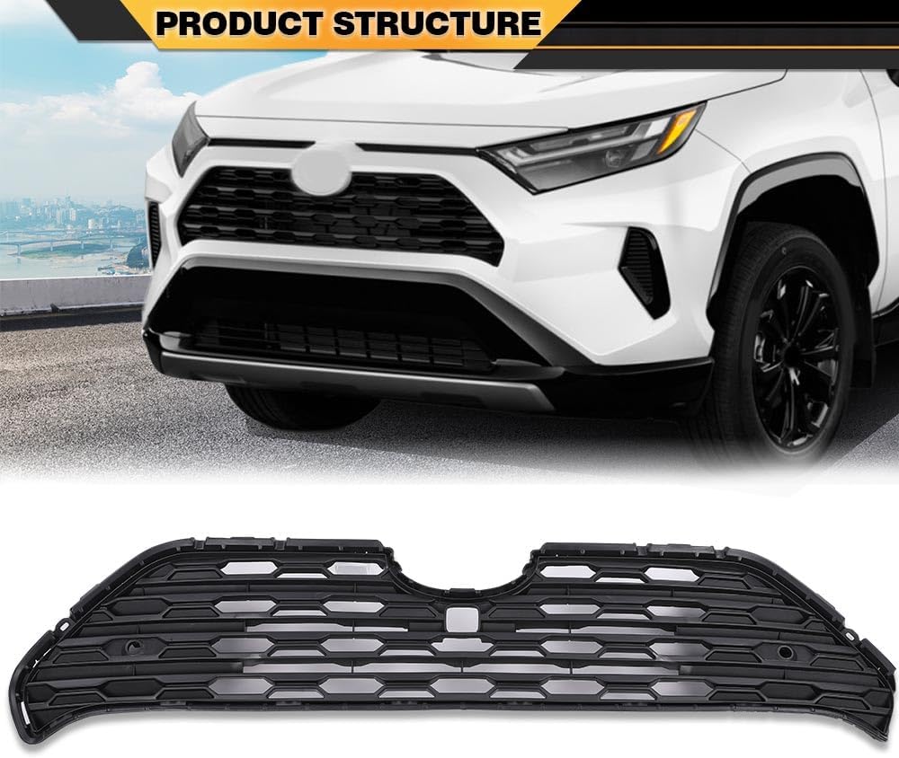 Front Center Bumper Grille Black with Radar Holes Compatible with Toyota RAV4 2019-2022 TO1200439, 531120R130