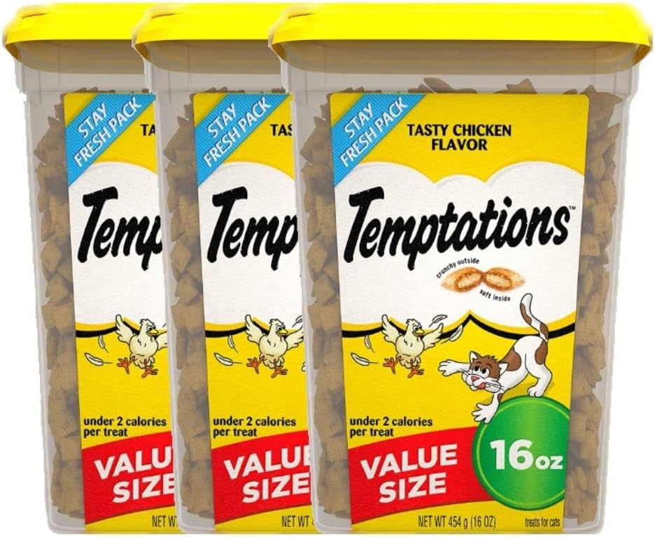 Nutritious Cat Treats for Indoor Cats & Outdoor Cats | Healthy Snacks as Training Treats, Dry or Wet Kitten Food Topper for All Life Stages- Cat Supplies | Tasty Chicken Flavor- 16 Oz Tub | Pack of 3