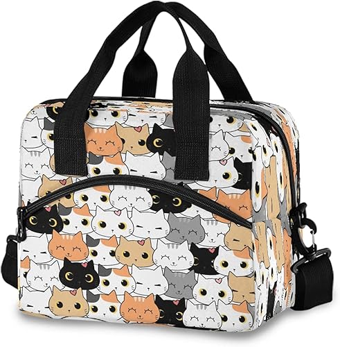 Miniatura 8 de ECHOLI - Bolsa de almuerzo con diseño de gatos divertidos asiáticos y chinos con aislamiento térmico para el almuerzo, para mujeres, hombres,
