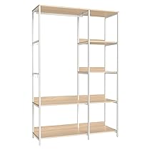 SONGMICS Guardaroba, Stand Appendiabiti, Armadio Aperto con Aste per Appendere, Ripiani Portaoggetti, Ganci Rimovibili, 40 x 98 x 181 cm, Beige Naturale e Bianco Opaco RGR024W01