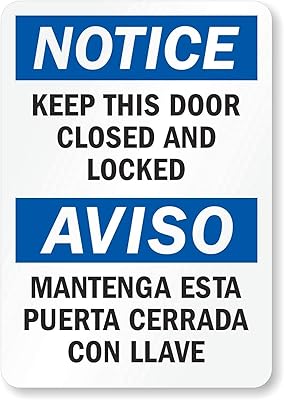 Metal Tin Sign For Road Sign Notice - Keep This Door Closed and Locked Bilingual Notice Sign 8x12 Outdoor Decor Caution Signs