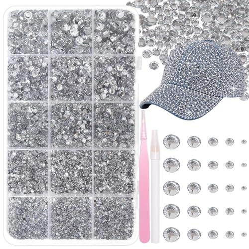 Image of 16000 Pcs Resin Rhinestones for Crafting, Flatback White Gems Jelly Rhinestones, Mixed Sizes White Bedazzling Crystal with Pickup Tool for DIY Crafts Clothing Tumblers Mugs Shoes Fabric Nail Art
