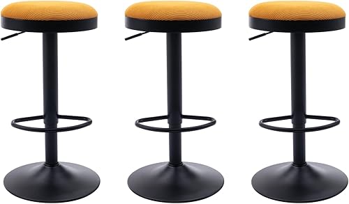 Miniatura 30 de EALSON Moderno juego de 2 taburetes de bar giratorios ajustables con altura de mostrador, con base de metal, tapizados de cuero, sillas redondas