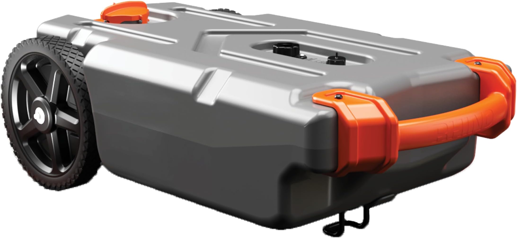 Camco Rhino Portable RV Tote Tank | Features Heavy-Duty No-Flat Wheels, Removable Steel Tow Adapter, and Low Drain Hole | 15 Gallons (39000), Gray