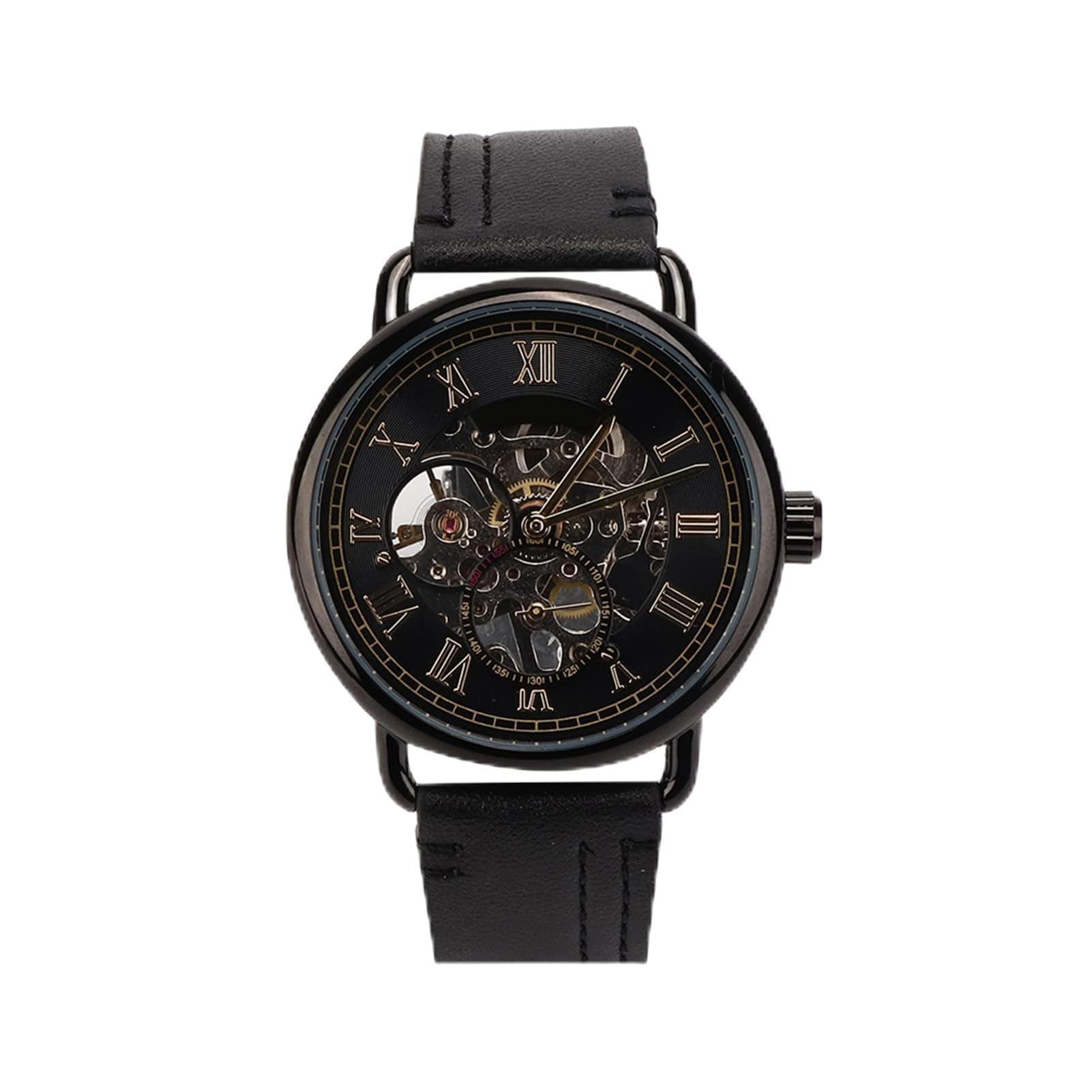 Jiawu Orologio Meccanico da Uomo Orologio da Polso Scheletrato Semi-Automatico per Uomo, Cinturino in Pelle PU Business Casual Impermeabile 30M in Acciaio Inossidabile, Elegante con Modello Vuoto per