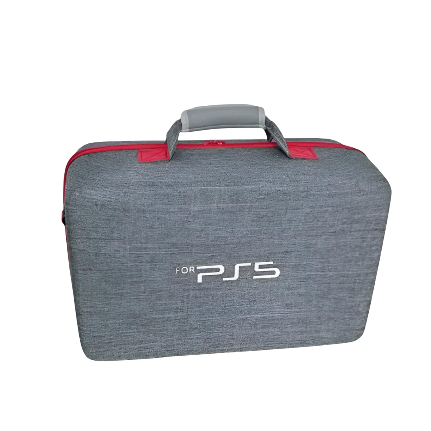 HICLE Hard Shell Protective Carrying Case Compatible with PS5 – Grey Travel Bag with Red Zipper for PlayStation 5 Console, Controllers & Accessories