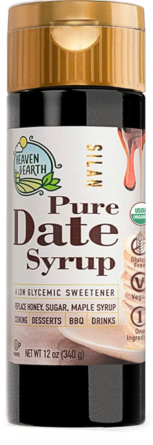 Heaven & Earth Pure Date Syrup, 340g | Pure, All Natural Alternative Sweetener, Silan, Low Glycemic, Great Sugar Replacement