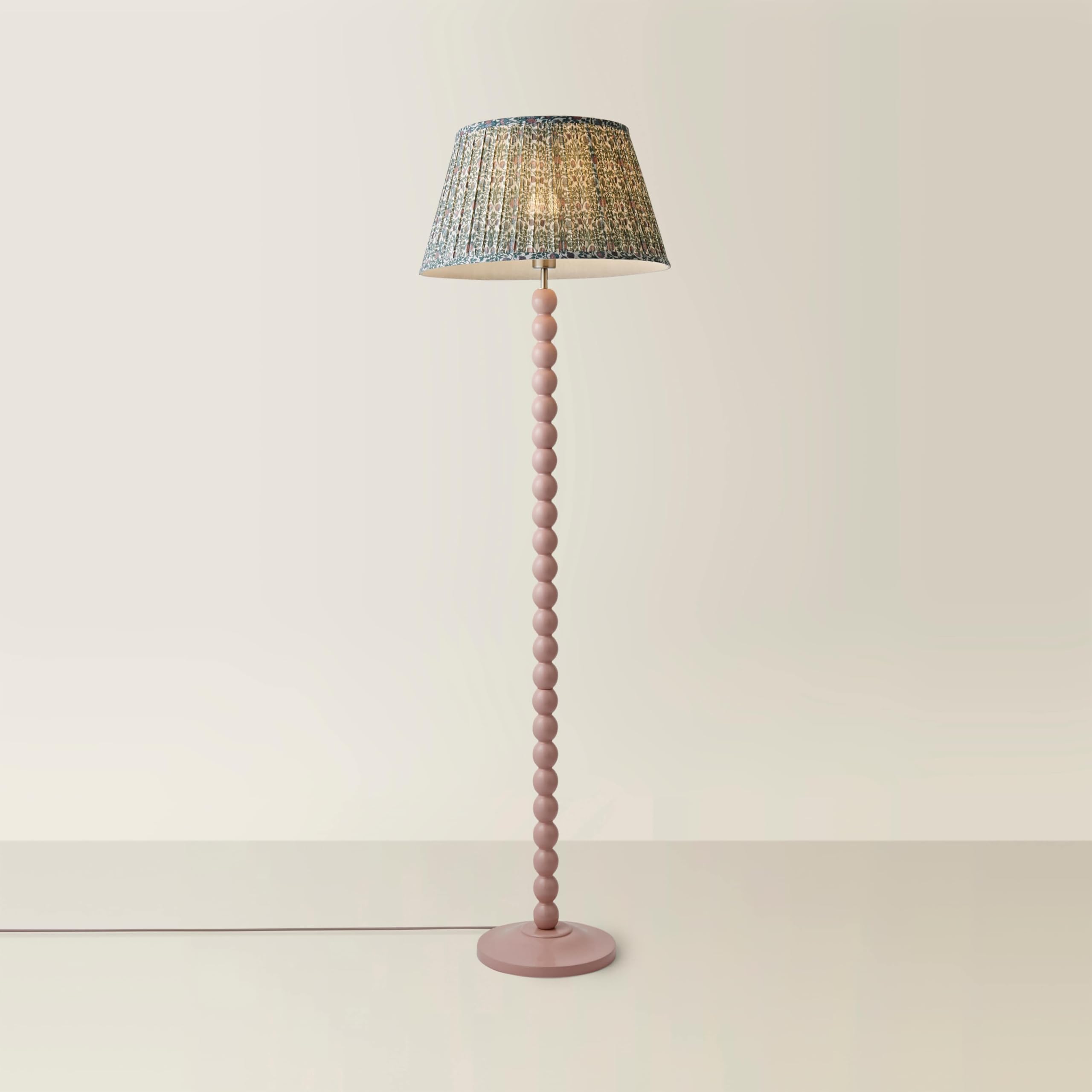 ValueLights | Bobbins Pastel Pink Floor Lamp with Floral Pleated Shade | Floor Lamps & Home Improvements Essential