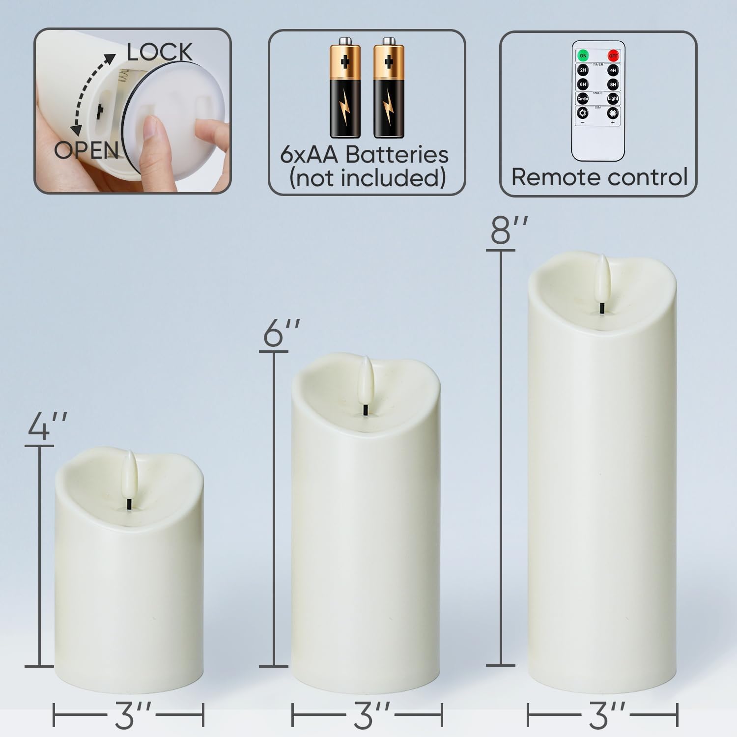 Homemory Wasserdicht Outdoor Flammenlose Kerzen mit Timer und Fernbedienung, Batteriebetriebene LED-Kerzen, Realistische Fake-Kunststoff-Kerzen für Hochzeit, Festival, Home Decor, 3er-Set