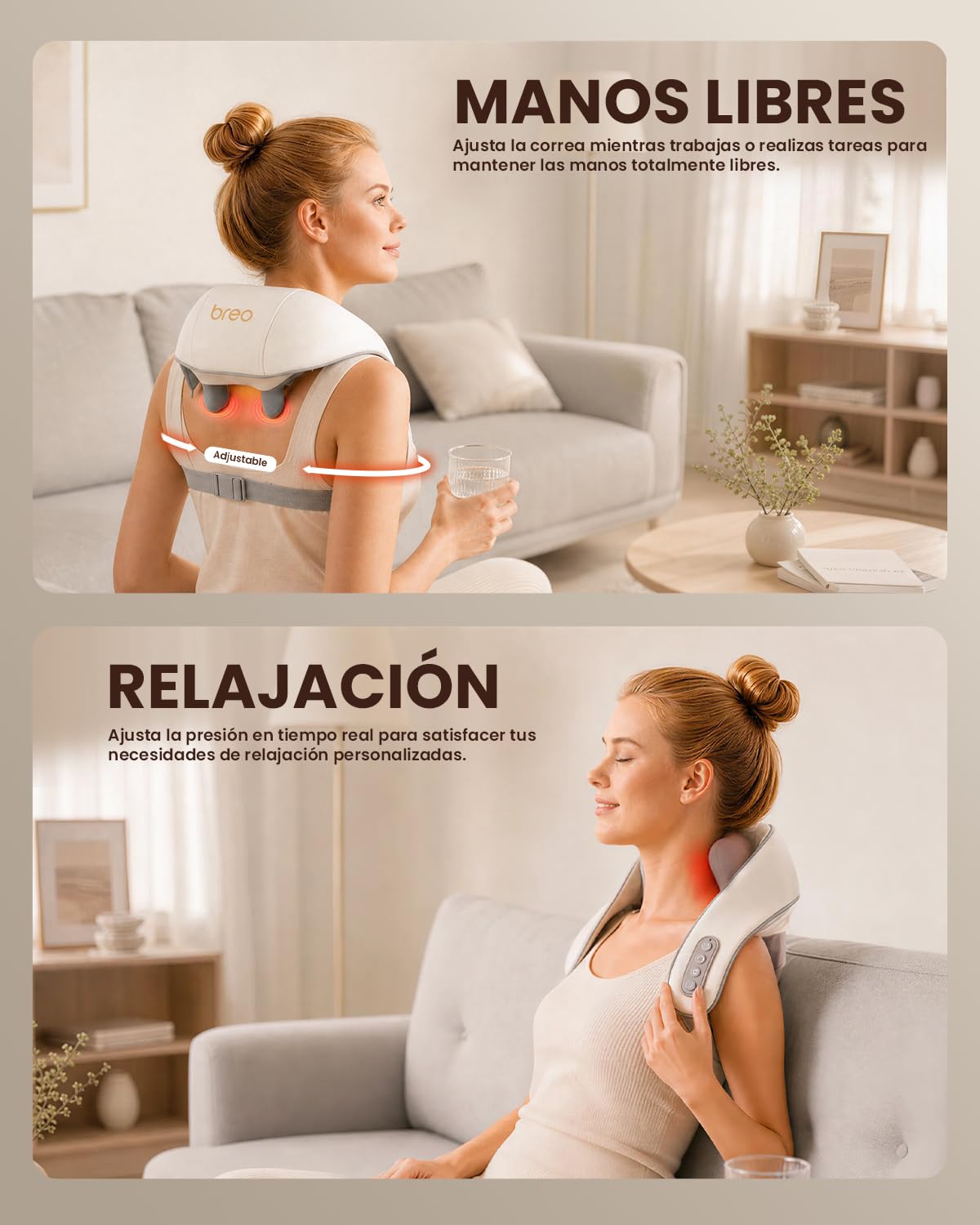 Breo Mini masajeador de cuello N5 con calor, almohada de masaje eléctrica para cuello y hombros, relajación muscular, amasado Shiatsu para aliviar el dolor tejido profundo en casa, regalos para mamá