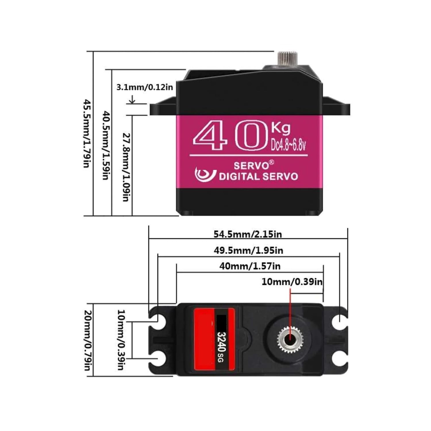 8 pcs S3240 40KG Digital servo 25T Metal Gear Double Bearing Suitable for 1/8 1/10 1/12 RC Airplanes and Crawlers(8PCS 40KG 270 Degree)
