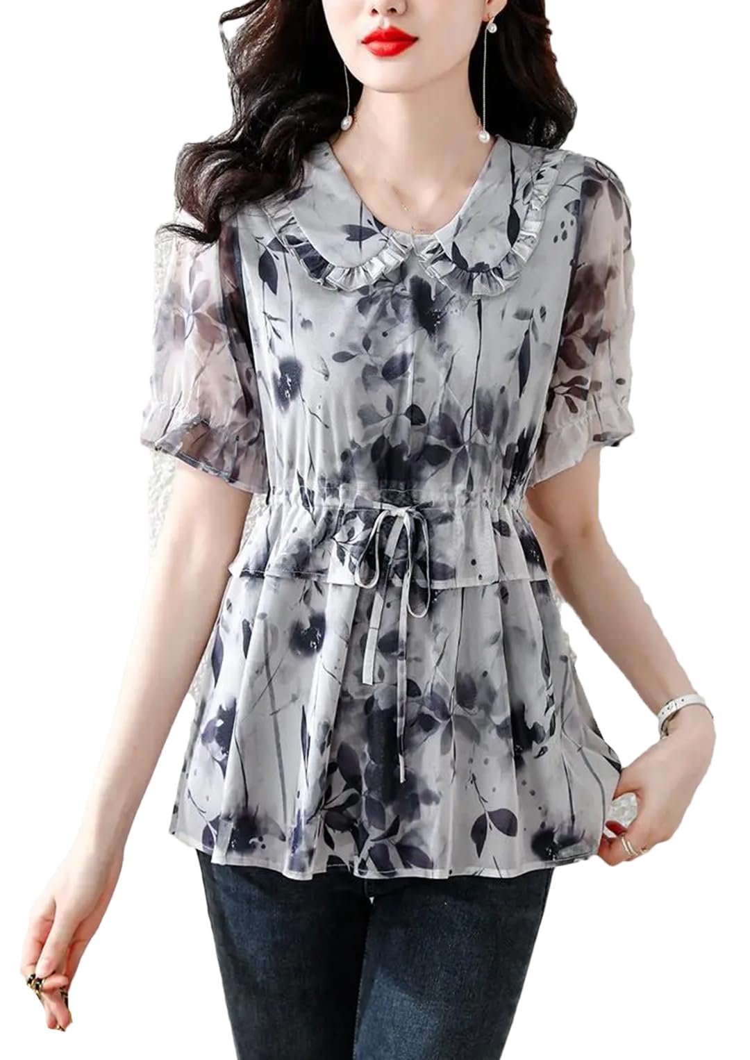 Camicie da donna retrò con coulisse e fiori estivi