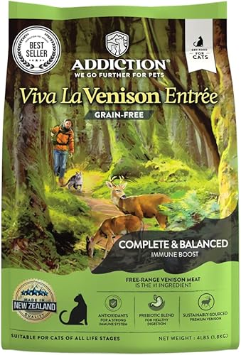Addiction Viva Venison - Alimento seco para gatos sin granos, receta con alto contenido de proteínas, hecha en Nueva Zelanda, 4 libras, 2 paquetes