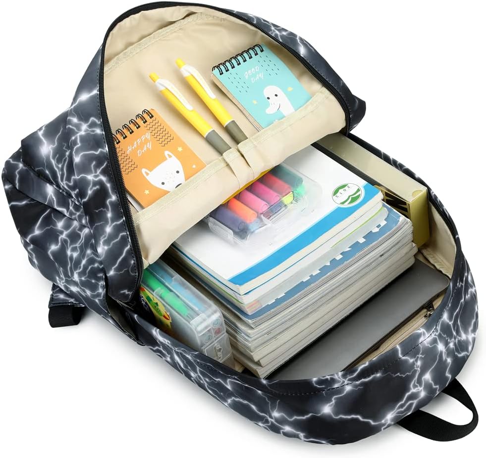 Backpack for Boys Elementary Bookbags Durable Lightweight Teenager Student School Bags Travel Waterproof (2-Black Lightning)