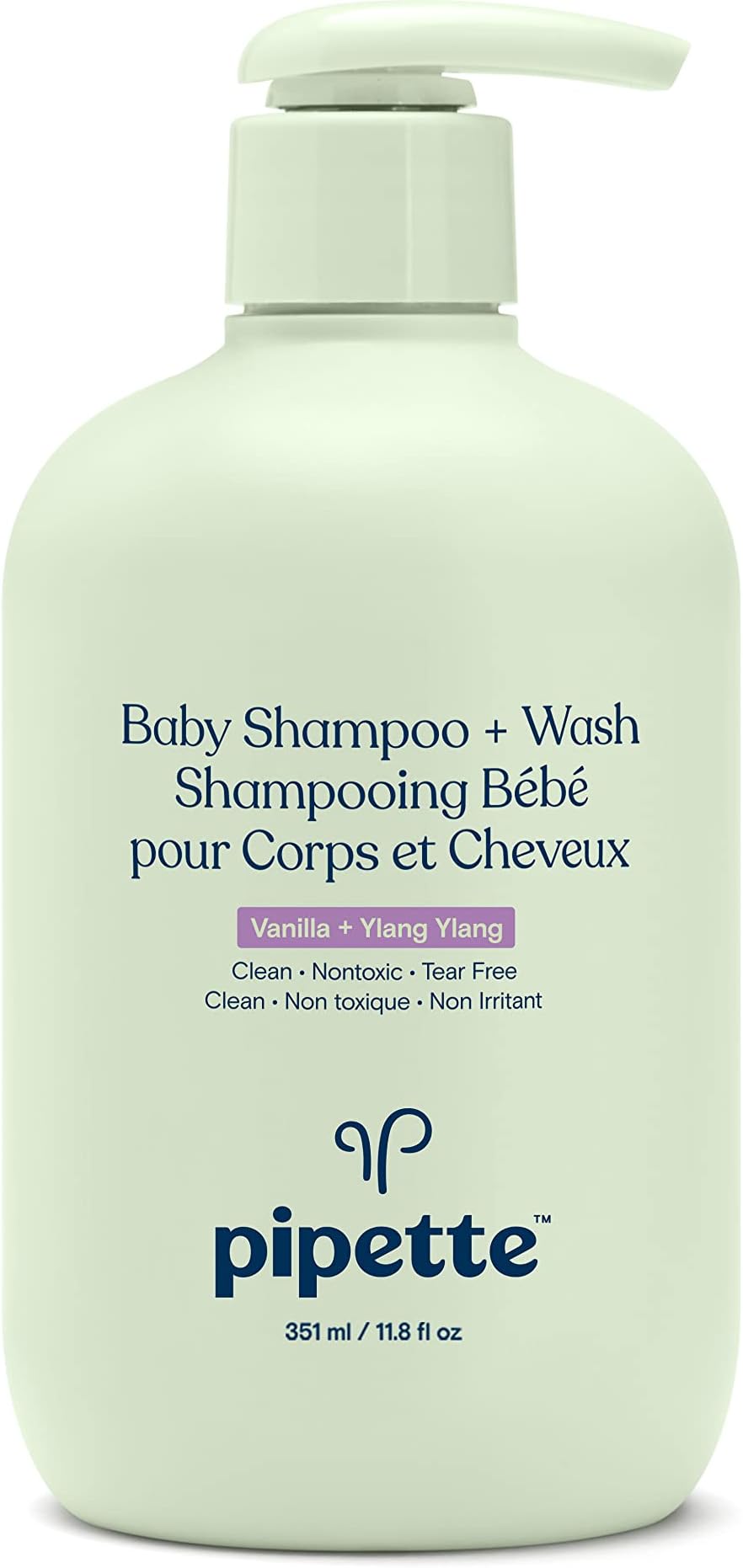 Pipette Baby Shampoo and Body Wash - Vanilla + Ylang Ylang, Tear-Free Bath Time, Hypoallergenic, Moisturizing Plant-Derived Squalane, Non-Toxic, Sulfate Free, 11.8 fl oz