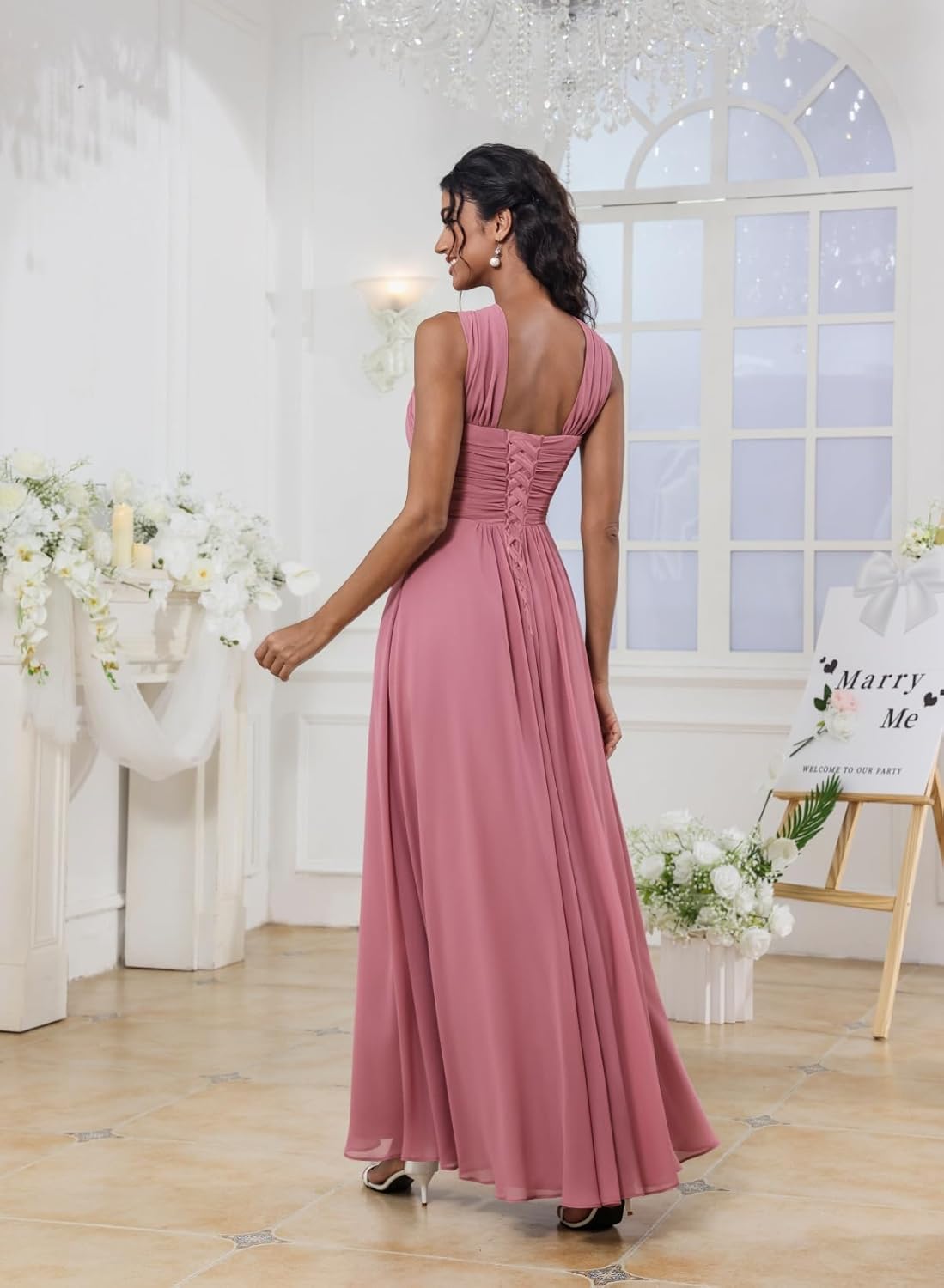 Bridesmaid Dresses Halter Ruched Chiffon Winter Empire Waist Wedding Guest Dress A line Midi Formal Evening Gowns - Image 3