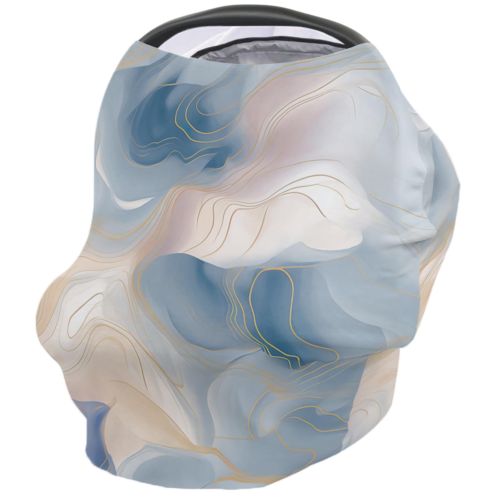 Nursing Cover for Breastfeeding Scarf, Ombre Art Blue Marble Textured Lines Abstract Baby Car Covers Super Soft Multi Use for Canopy Shopping Cart Cover Blanket Stroller Cover