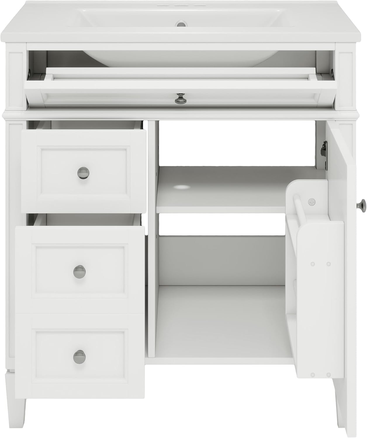 Harper & Bright Designs 30" Bathroom Vanity with Sink, Free Standing Single Basin Vanity Set with 2 Drawers, One Cabinet, and a Tip-Out Drawer, Bathroom Cabinet with Ceramic Basin for Bathroom, White