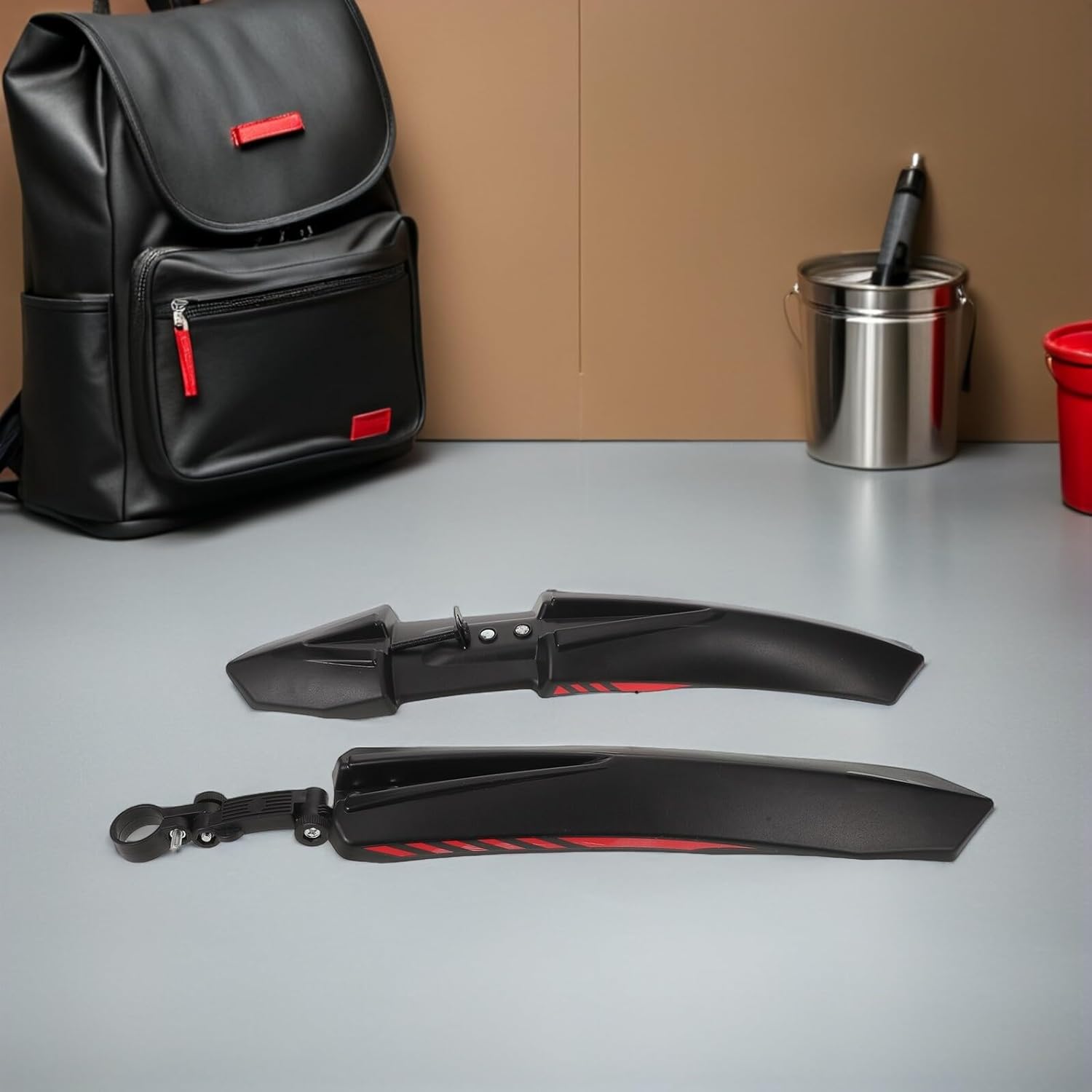 Ciieeo Adjustable Bike Mudguard Set for Mountain and Road Bikes, Front and Rear Splash Guards Suitable for 24-26-27.5 Inch Wheels, Sturdy Black and Red Bicycle Fender for Cycling Outdoors