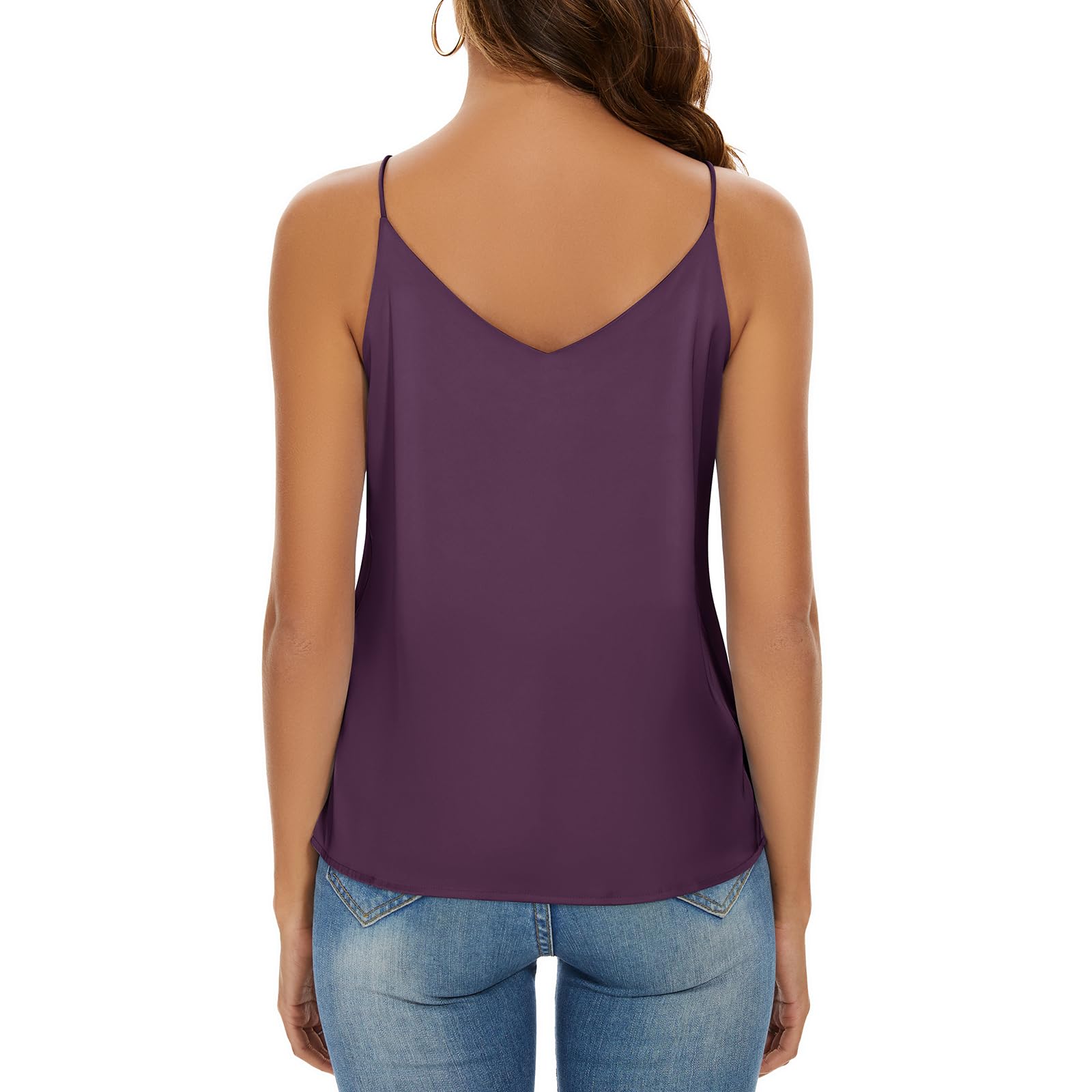 Miqieer Camiseta básica de seda sin mangas para mujer, cuello en V, camisola sedosa suelta sin mangas blusa de satén