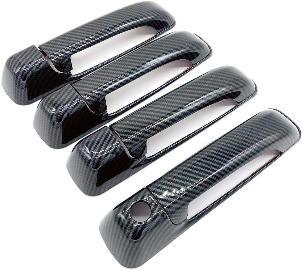Signature Carbon Fiber Print Side Door Handle Covers OverlaysCompatible with 2009-2018 RAM 1500+2500+3500