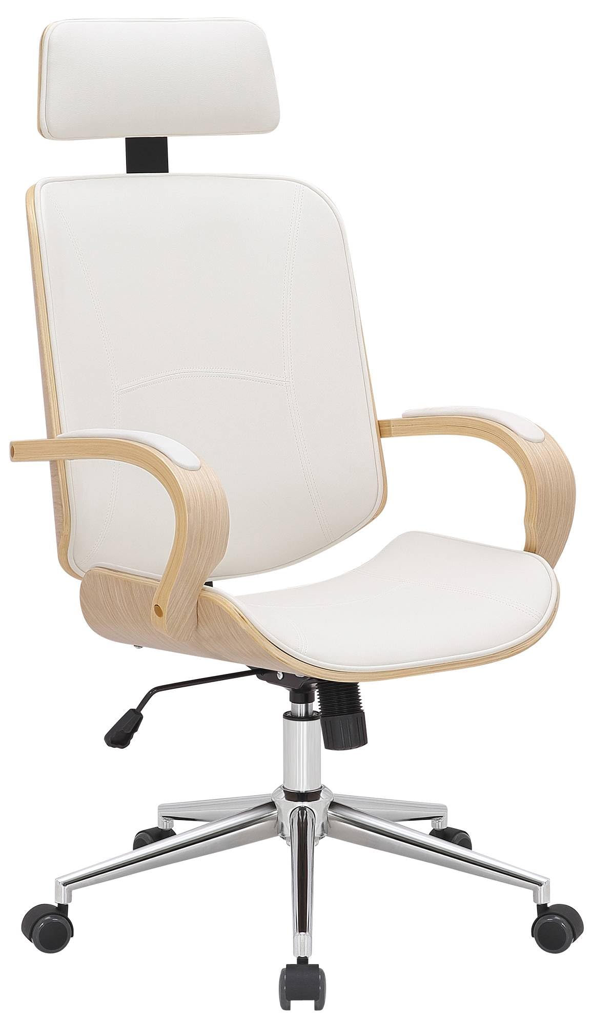 CLP Silla de Oficina Dayton con reposacabezas, giratoria Regulable en Altura, Polipiel, Funcion basculante, hasta 150 kg, Color:Natural/Blanco