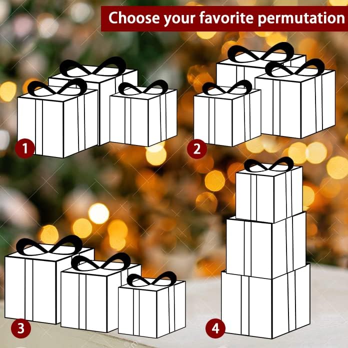 EAMBRITE Set of 3 48LT Lighted Boxes with Bows Present Boxes for Party Yard Home Holiday Outdoor Decorations (White and Silver)
