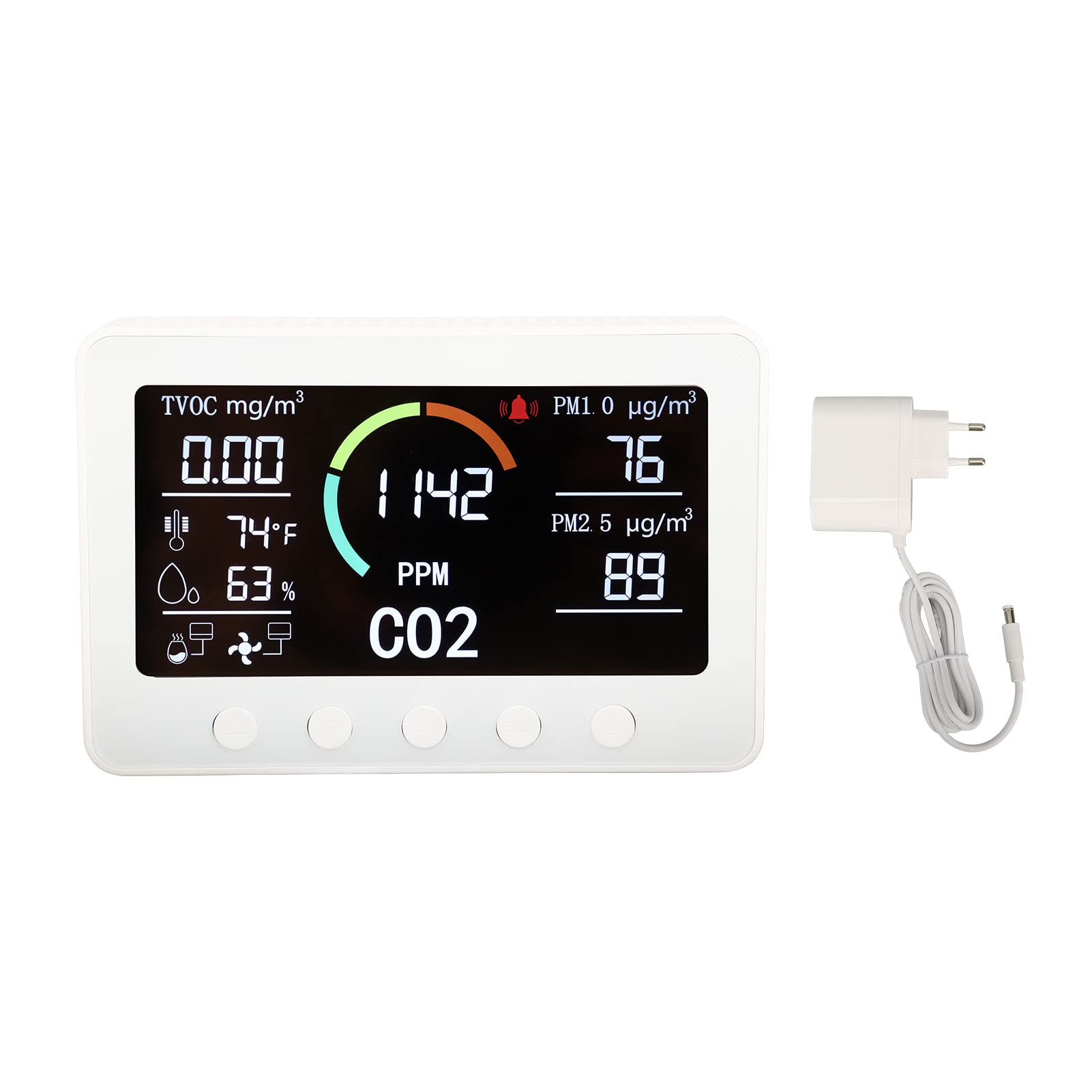 Socobeta Monitor Jakości Powietrza w Pomieszczeniu 7 w 1 z Dużym Ekranem LCD CO2 TVOC PM2.5 Detektor Temperatury i Wilgotności dla Domowej Kuchni Szklarnia Biurowa (Wtyczka UE)