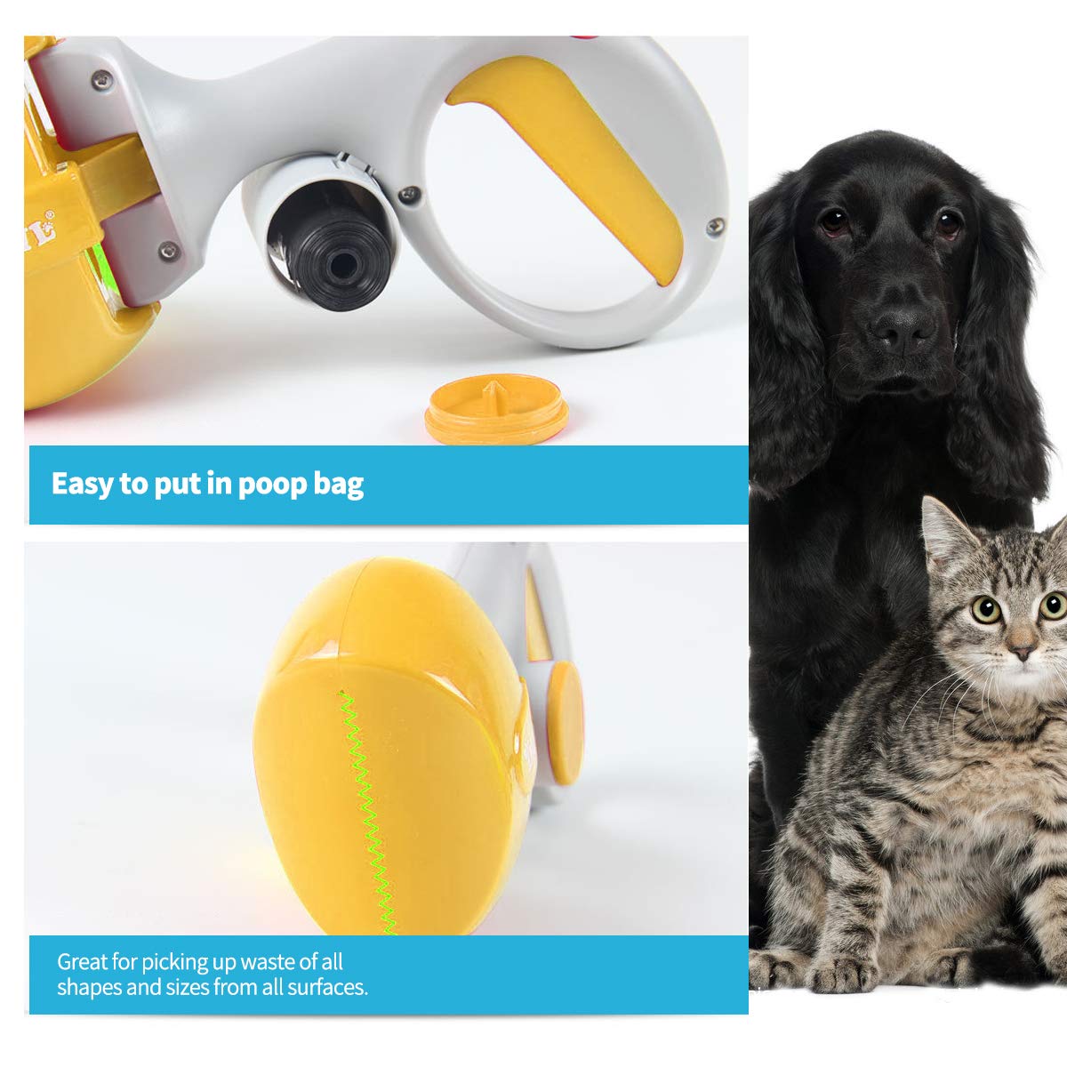 PETCUTE Palette per Escrementi Cane Pooper Scooper Paletta per raccogli feci Portatile con Sacchetti Cane