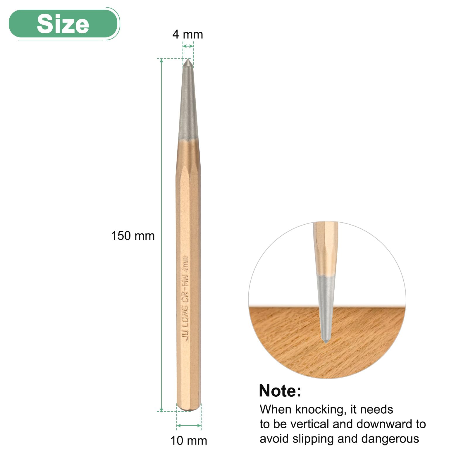 M METERXITY Center Punch 4mm Shank Point, 10x150mm Alloy Steel Center Punch Tool - Image 3