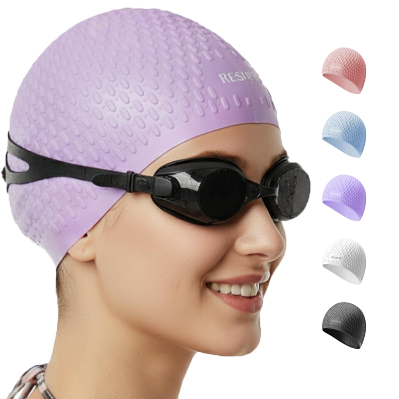 Silicone Swim Cap for Women Long Hair – 3D Non-Slip Design, Durable Tear-Resistant Waterproof Bathing Cap for Adults (Purple)-image-23