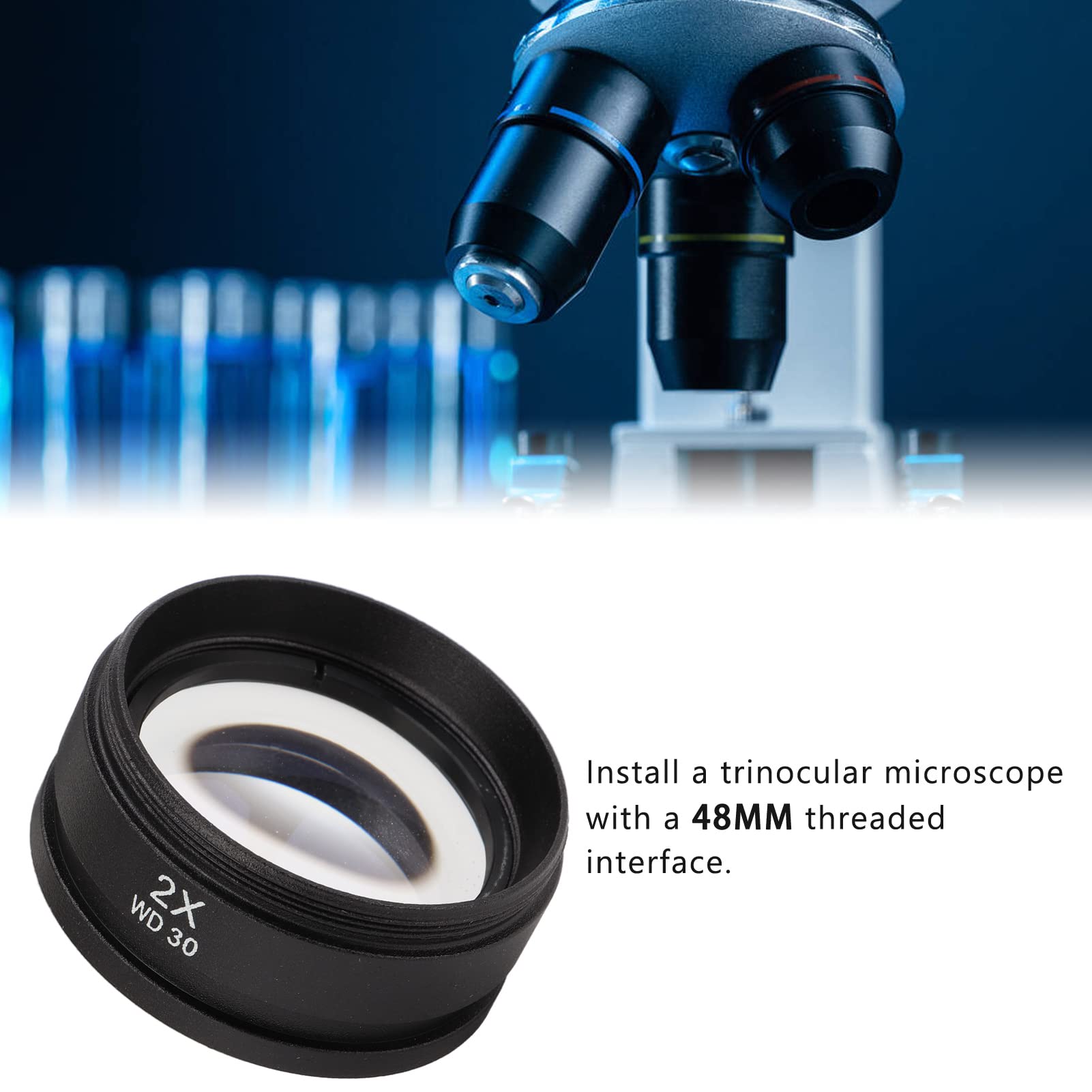 Tyenaza Mikroskopobjektiv, 1,5/2-fach Hilfsobjektiv-Barlow-Linse für Zoom-Stereomikroskop mit Gewinde 48 mm für Trinokularmikroskop(2X)