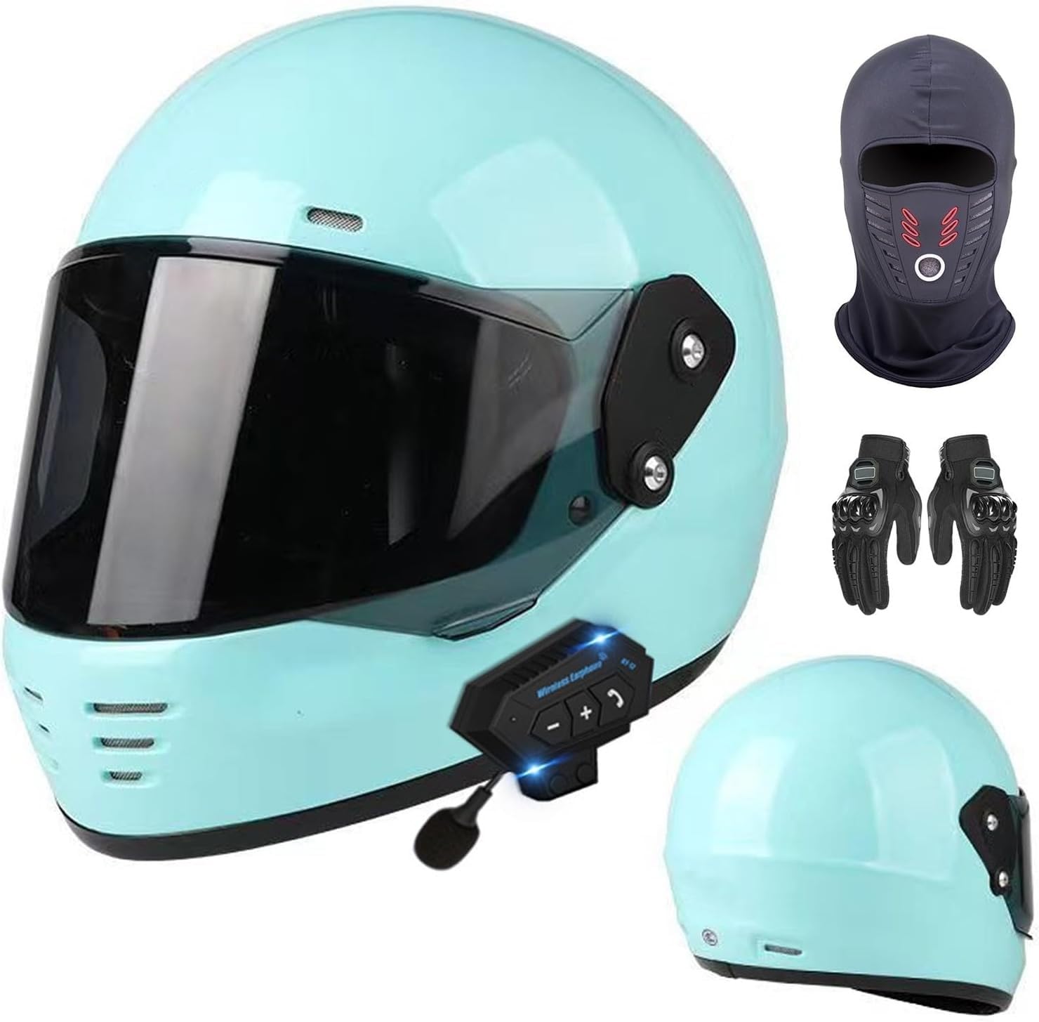Kask szczękowy z Bluetooth, zintegrowany kask motocyklowy z podwójnym wizjerem, certyfikat ECE, kask integralny, z wbudowanym mikrofonem E1, rozmiar XL = 61-62 cm