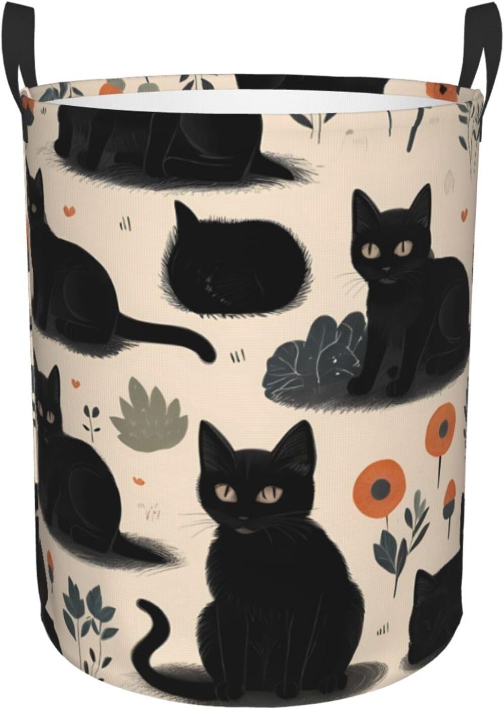 Cat print pattern Round Single-layer Laundry Basket, Portable Storage Laundry Basket, Bedroom Clothes Storage Basket with Handle