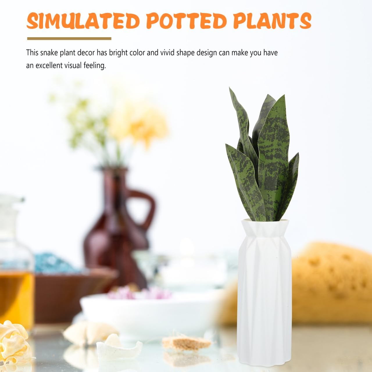 DECHOUS Faux Snake Plant Stem Lifelike Artificial Sansevieria Snake Plant Leaves for Home Decor Living Room Office Housewarming, 17.7 Inch - Image 4
