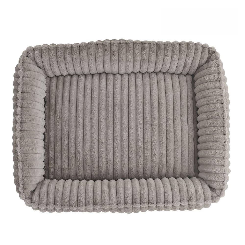 Odot Striped Plush Dog Bed Rectangular Pet Bed for Dogs Cats, Soft Comfort Fluffy Plush Pet Cushion Small Medium for Indoor Calming Puppy Kitten Washable with Anti-Slip Bottom (Gray brown,M 60x50cm)