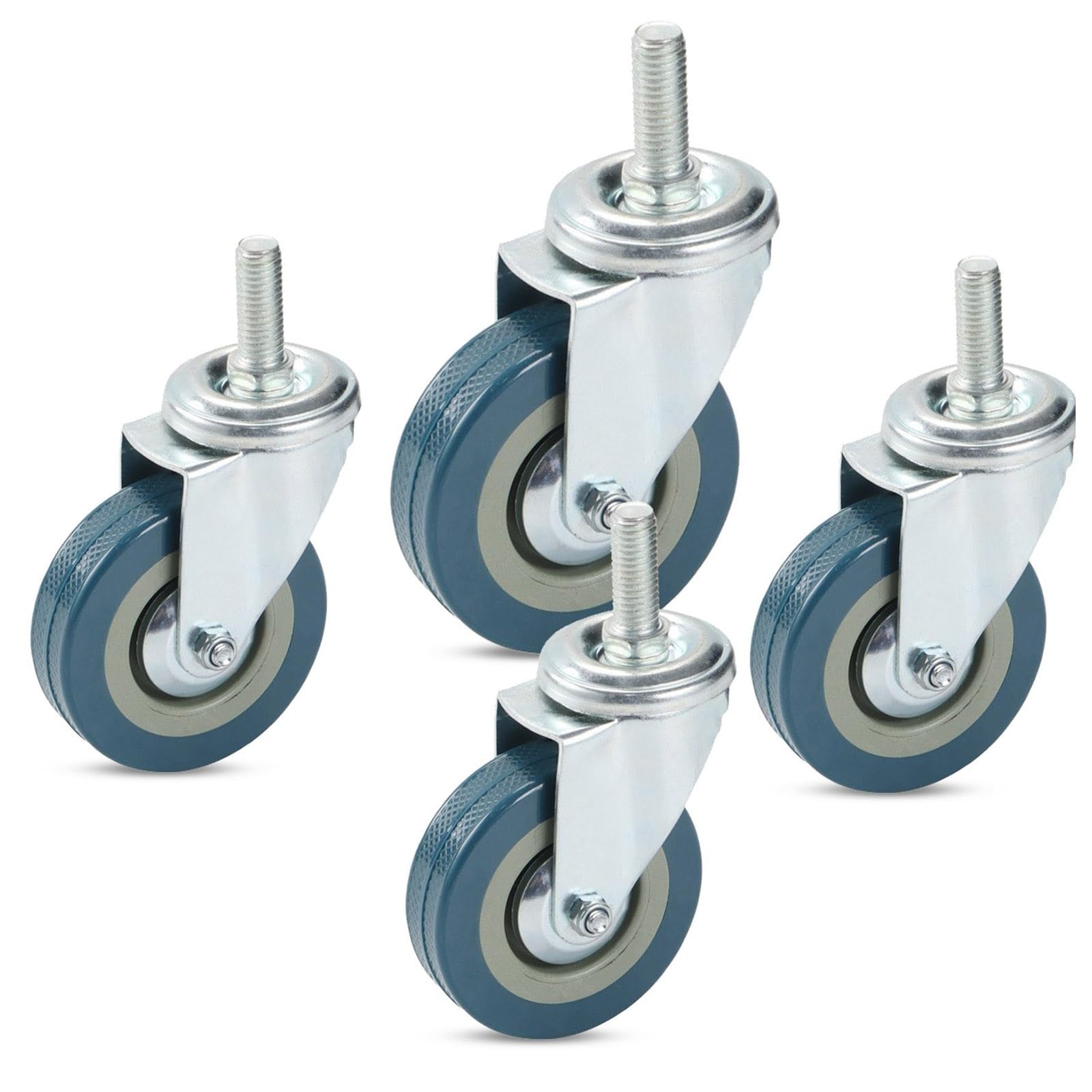 Roulettes pivotantes à tige filetée en PVC (lot de 4) de 6,35 et 7,6 cm