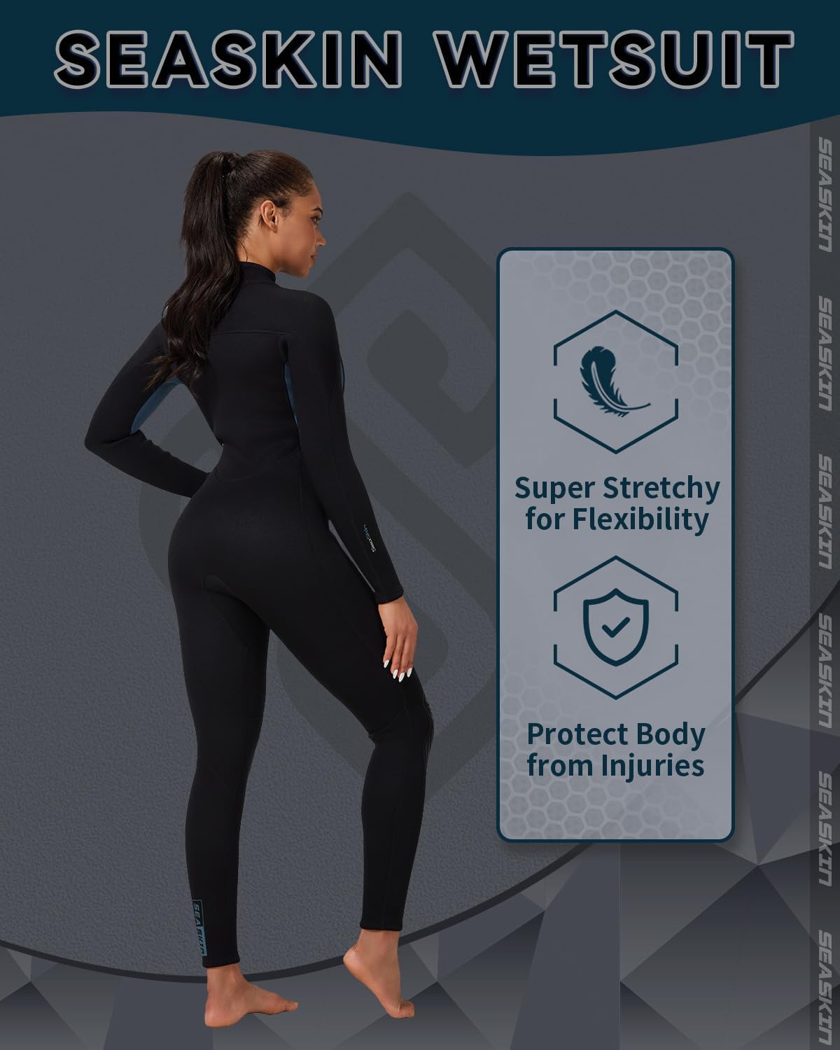 Seaskin Womens Wetsuit 3mm Neoprene Full Body Front Zip Diving Suits