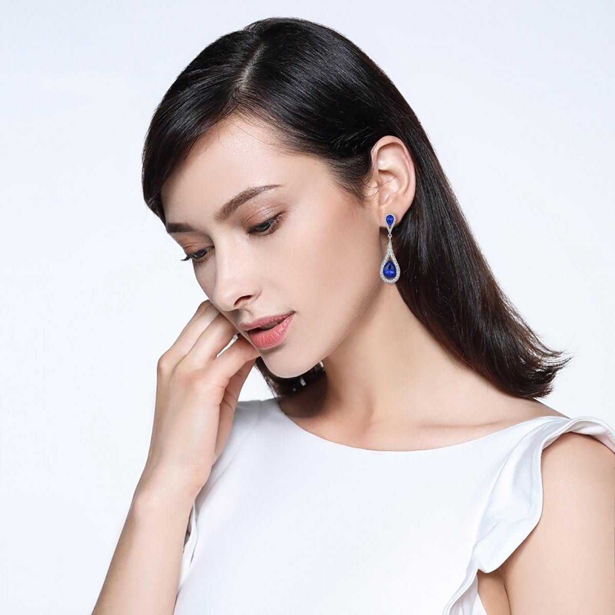 EVER FAITH Women's Jewelry Austrian Crystal Elegant Dual Teardrop Wedding Bride Pierced Dangle Earrings - Image 2