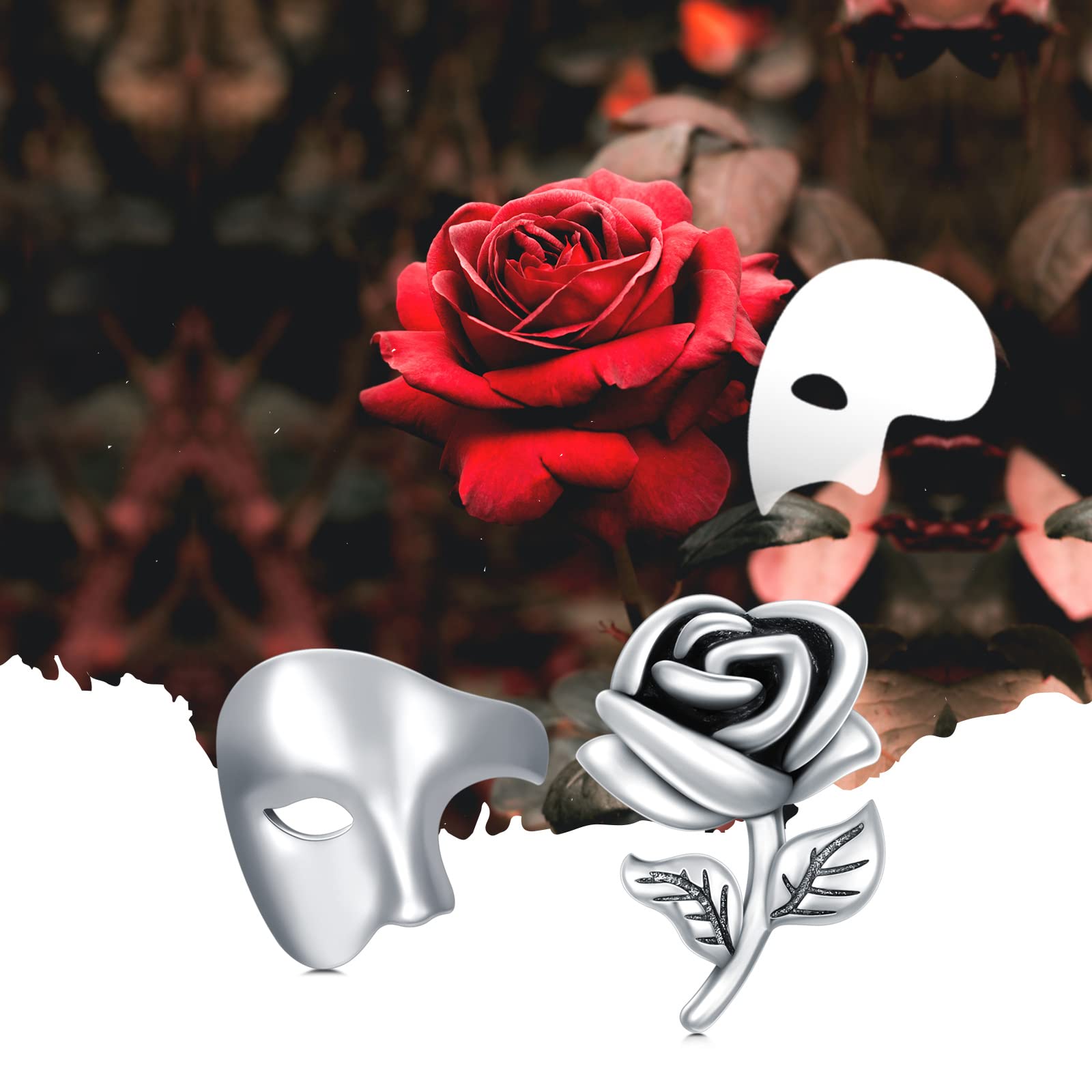 Pendientes de máscara/máscara de ópera, plata de ley 925, joyería de teatro, regalos para mujeres, hombres y niñas, 0.39 inches, Plata de ley, Sin piedra preciosa