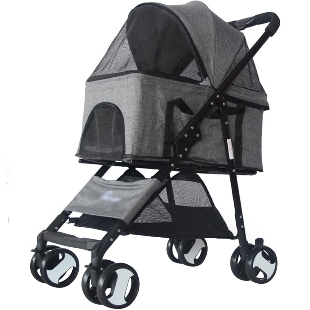 Cochecito Para Mascotas Plegable 2 En 1 Desmontable Cochecito Para Perros, Cochecito Para Gatos Transpirable Y Ventilado Al Aire Libre, Carga De 20 Kg/44,1 Libras(Grigio)