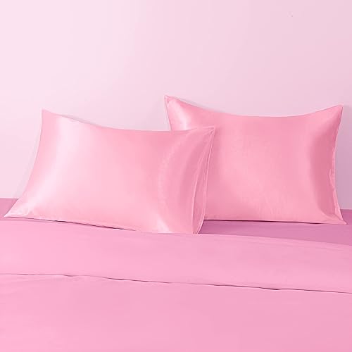 Vista 5 de BEDSUM Paquete de 2 fundas de almohada de satén de seda King para cabello y piel, suaves y lujosas, fundas de almohada con cierre de sobre, 20 x 36