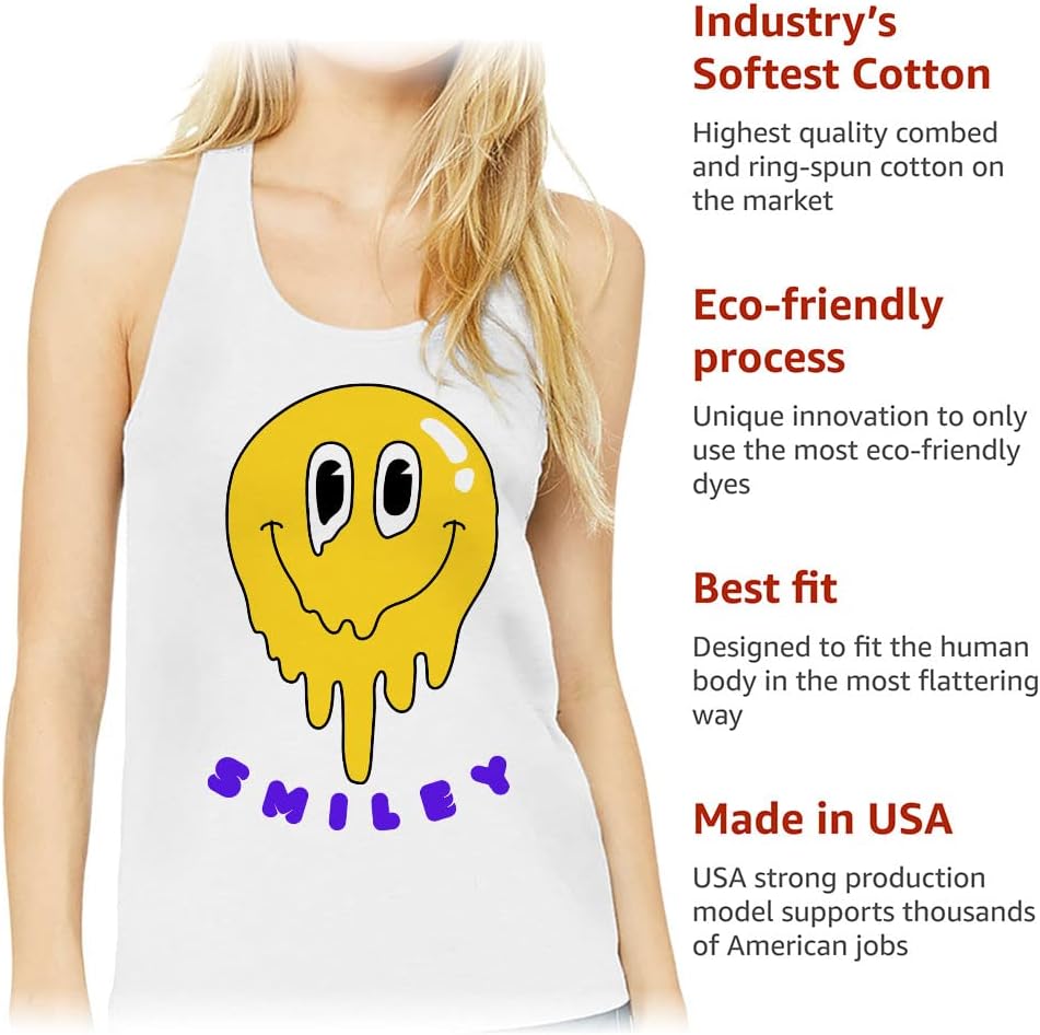 Drippy Smiley Face Women's Racerback Tank - Cute Tank Top - Graphic Design Workout Tank
