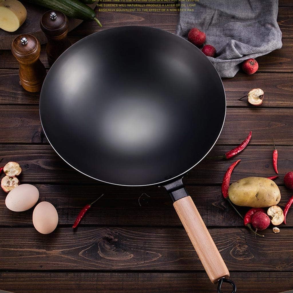 Cookware Iron Wok Traditional Handmade Iron Wok Non-Stick Pan Non-Coating Gas Cooker Cookware Wok Cookware Pan Kitchen Tools (Size : 32cm)